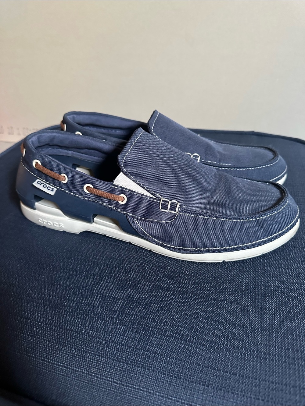CROCS Beach Line Boat Slip-on Shoe Navy Blue / White  Mens M / 10